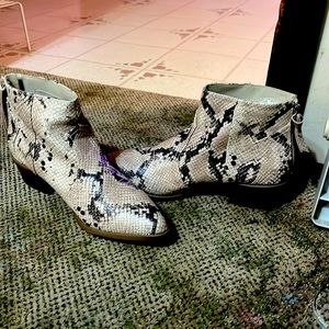 Women’s snakeskin (faux) booties. Size 8.5 - Fergalicious. Worn 1 time!